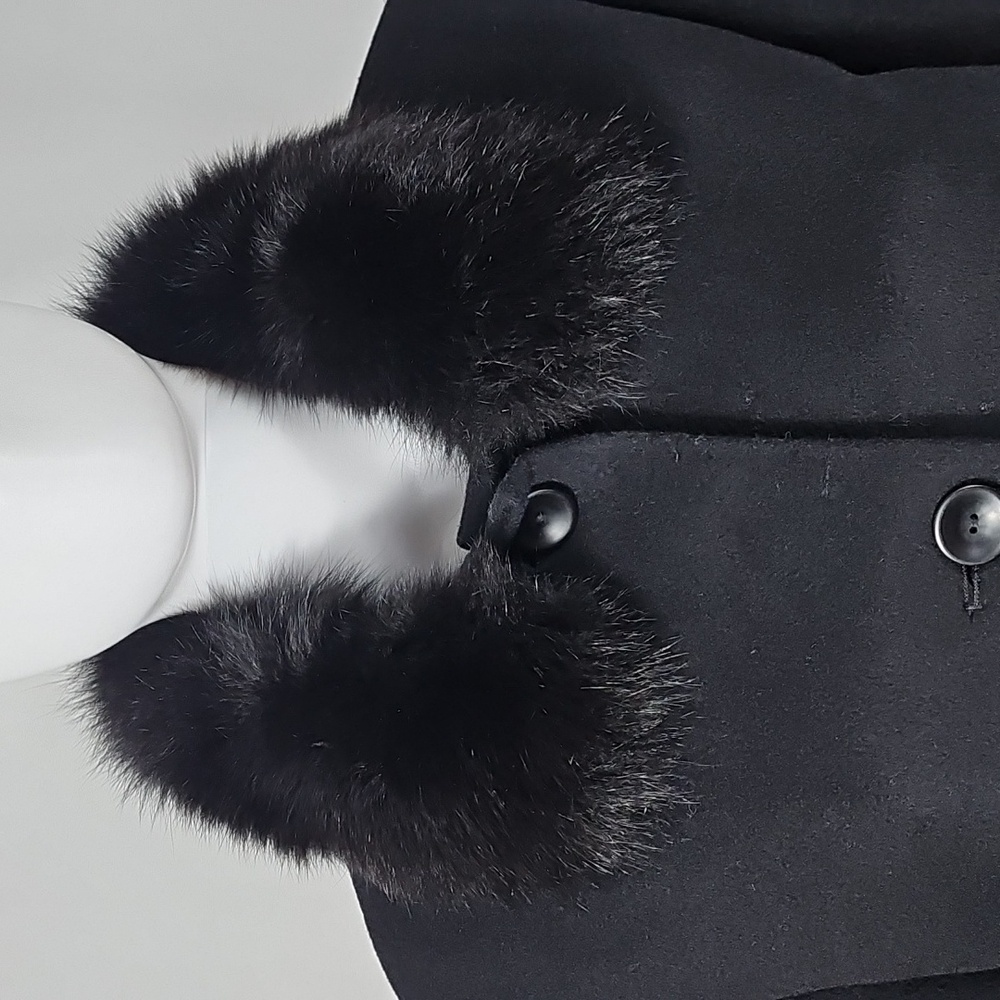 Preston & York Wool Cashmere Knee Length Black Coat w Genuine Fox Fur Collar - Picture 3 of 16